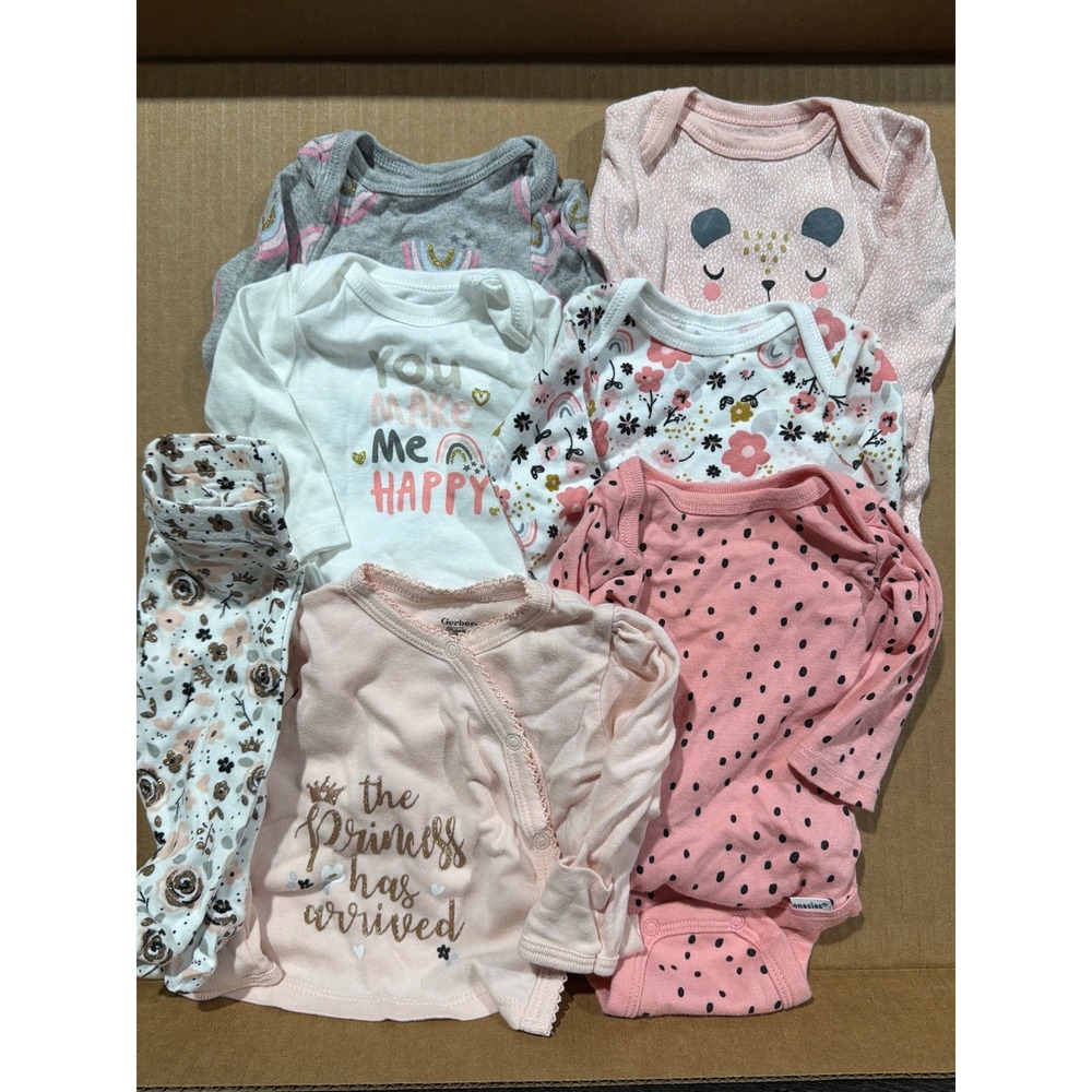 Gerber Onesies Leggings Bundle Girls NB Pink Floral Rainbow EUC